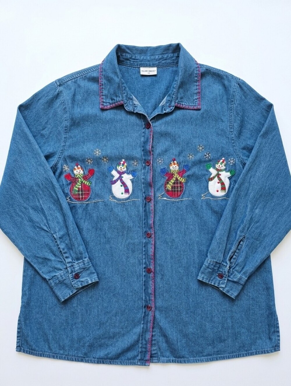 Vintage White Stag Plus Denim Button Down Christmas Top